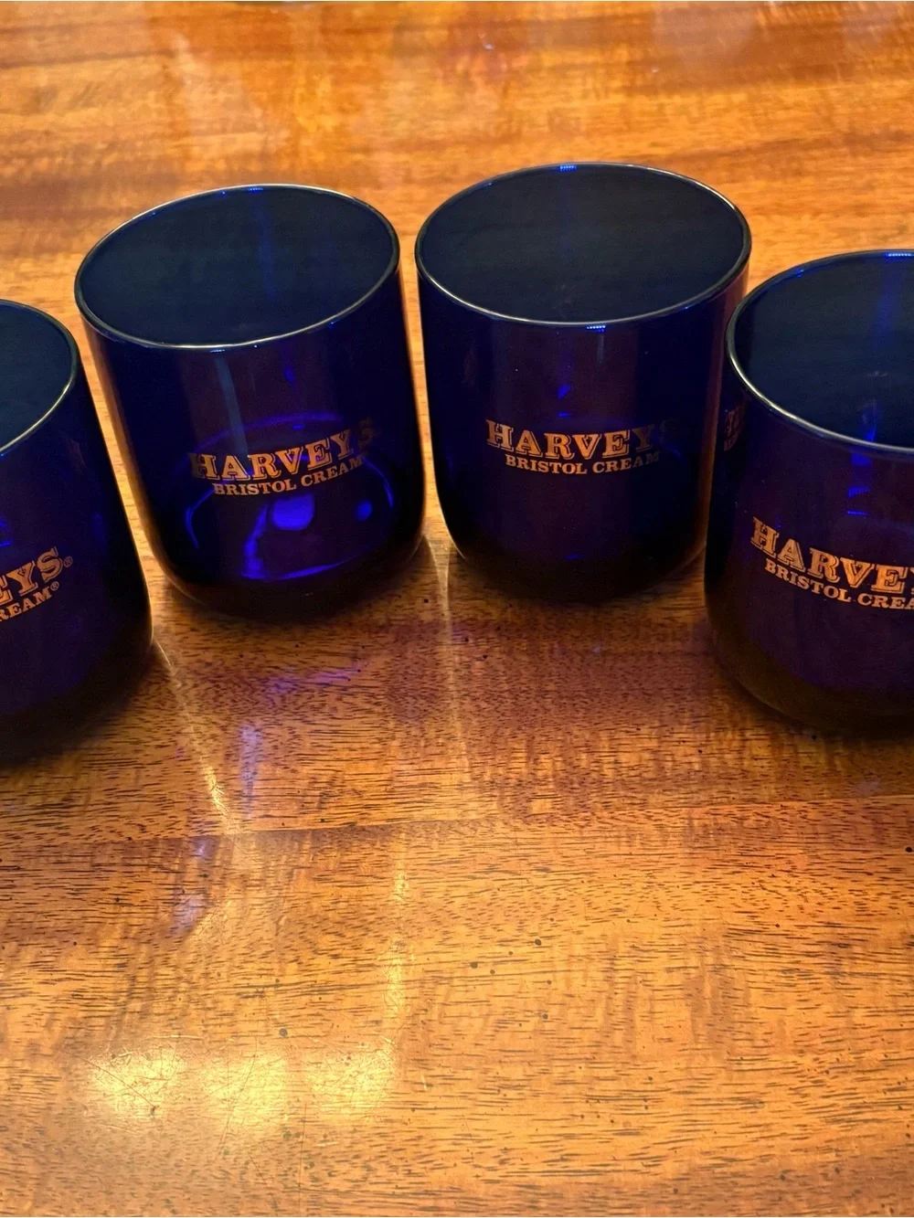 Harveys Cobalt Blue Tumblers with Gold Harveys Bristol Cream Logo - Set of 4